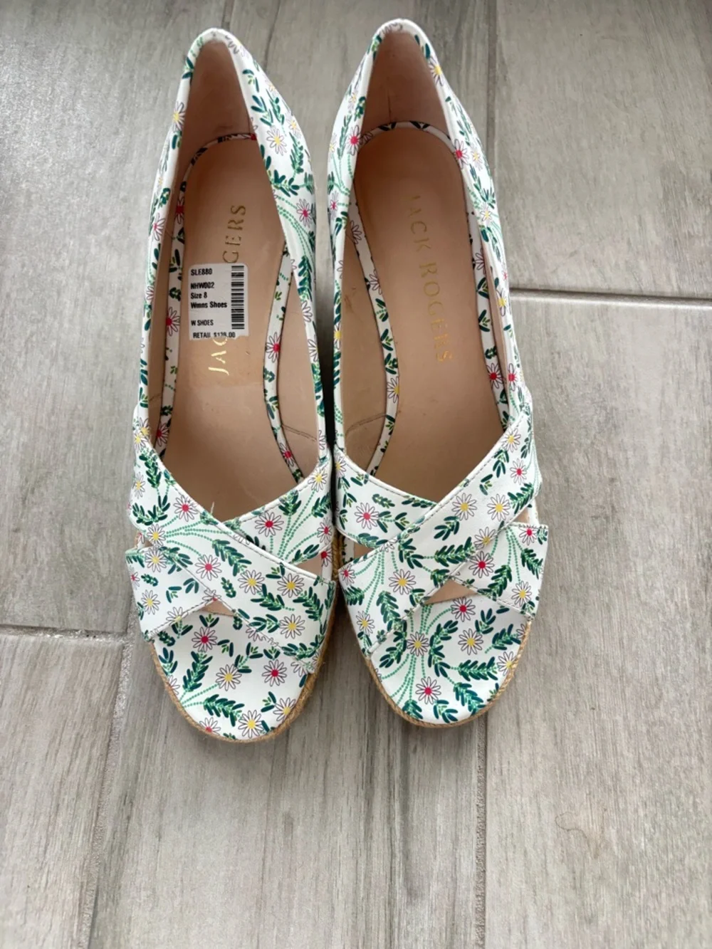 Jack Rogers Criss Cross Floral Wedge Sandals - Women's Espadrille size 8 NWT
